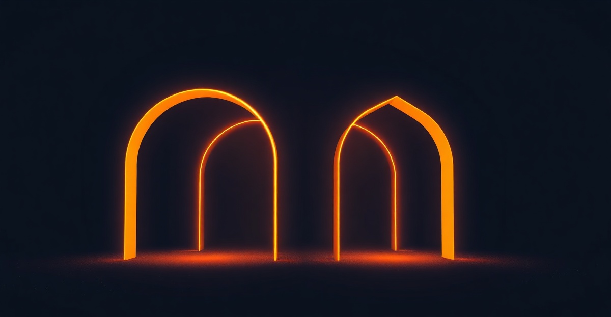 Two archways side by side — one flowing (AI), one geometric (API) — AI gateway vs API gateway