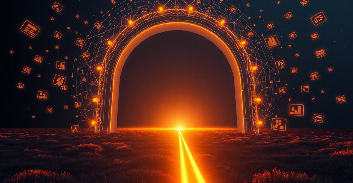 Many model streams converging through one gateway arch — AI gateways and LLM routing