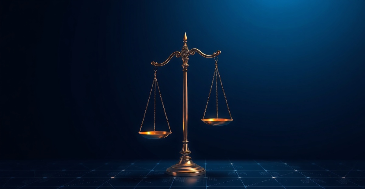 AI governance framework — abstract scale of justice made of data nodes