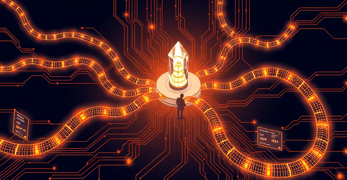 Four diverging data pipelines feeding a central CRM record, rendered as a dark circuit-board illustration