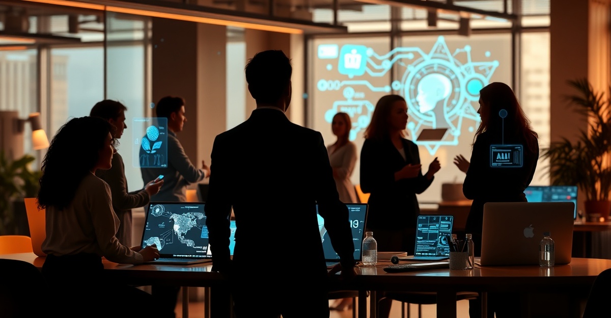 Diagram of a small senior engineering pod working alongside AI agents in a modern office