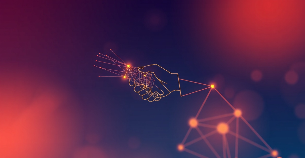 Human in the loop AI — abstract handshake between human outline and network node