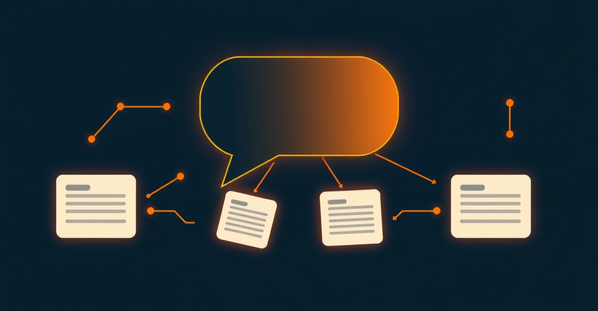 Illustration of a chat interface citing multiple source pages inside an answer bubble